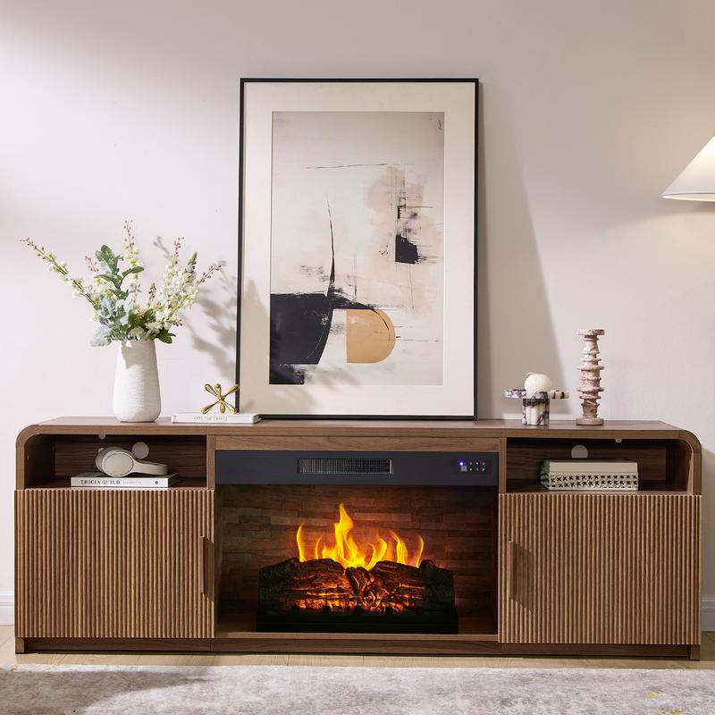 70" Fluted Wood Grain TV Stand