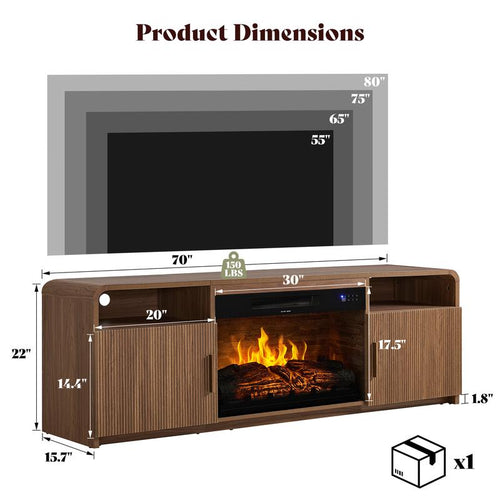 70" Fluted Wood Grain TV Stand