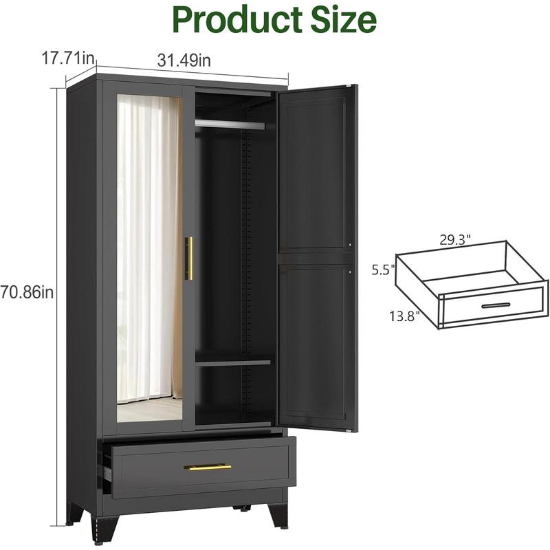 Modern Wardrobe with Mirror & Drawer
