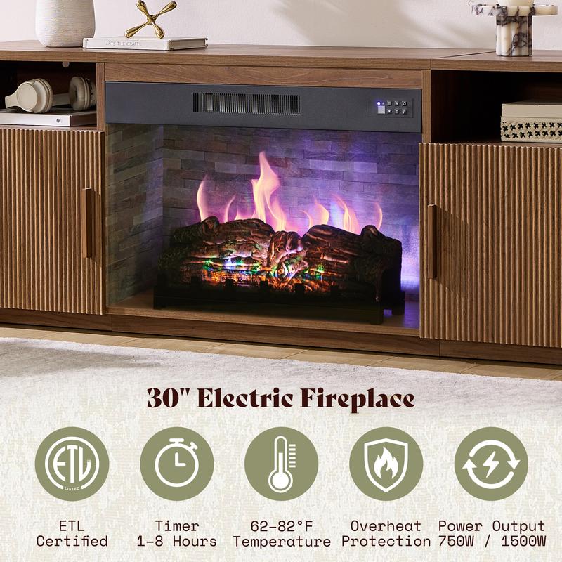 70" Fluted Wood Grain TV Stand