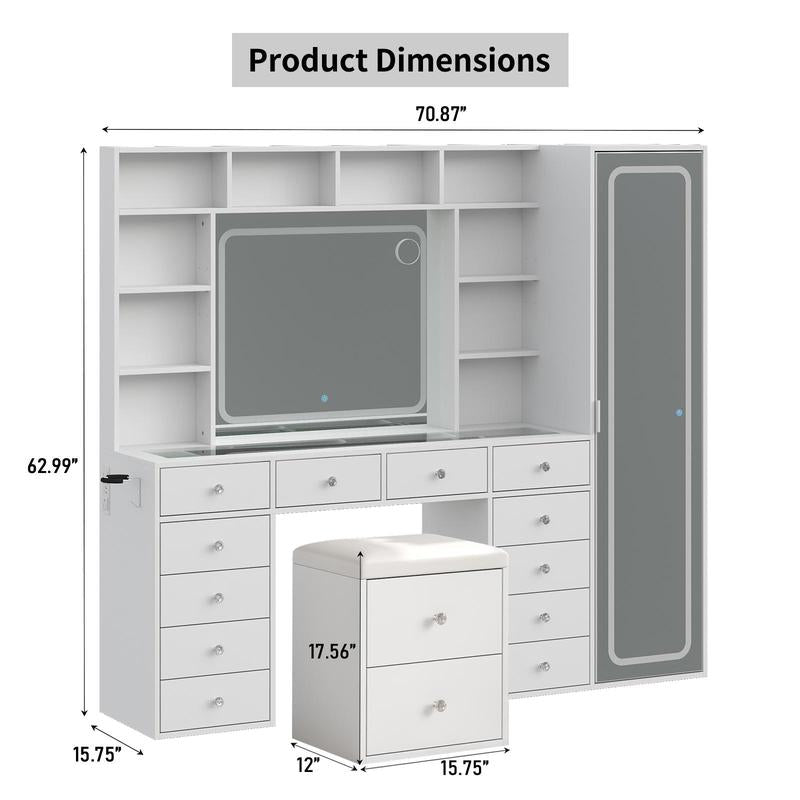 LED Makeup Vanity with Storage & Mirror