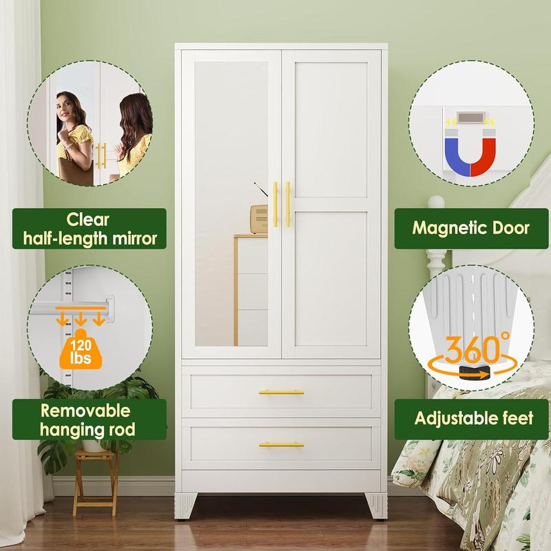 Modern Wardrobe with Mirror & Drawer