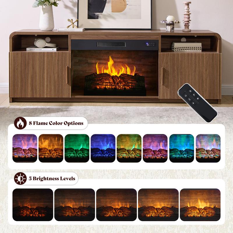 70" Fluted Wood Grain TV Stand