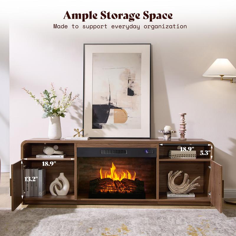 70" Fluted Wood Grain TV Stand