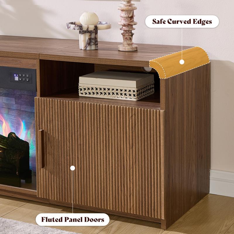 70" Fluted Wood Grain TV Stand