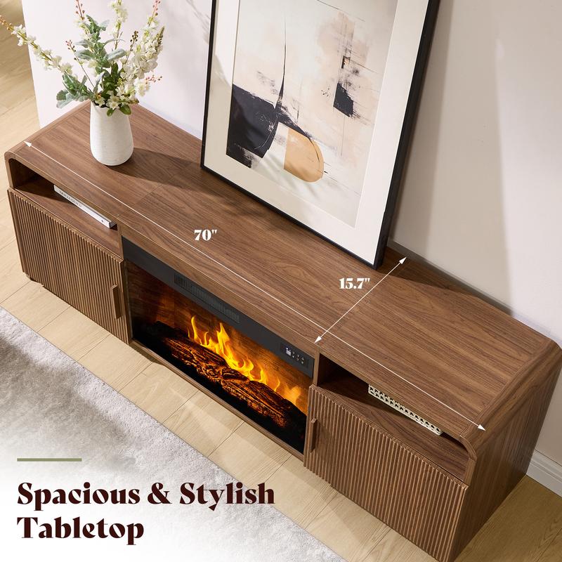 70" Fluted Wood Grain TV Stand