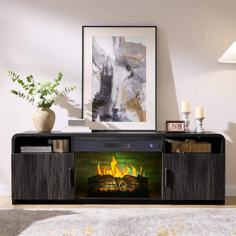 70" Fluted Wood Grain TV Stand