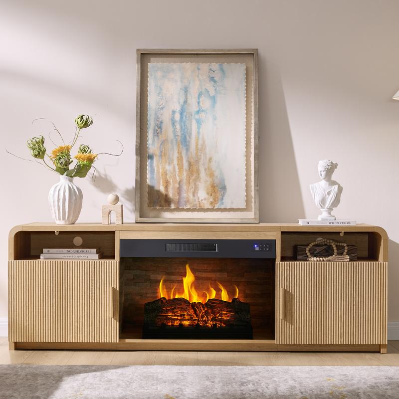 70" Fluted Wood Grain TV Stand